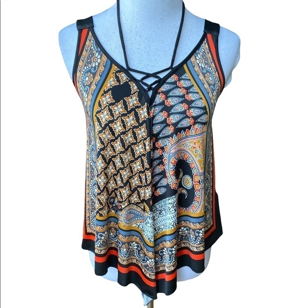 Venus Paisley Boho Sleeveless Handkerchief Hemline Tank Top. Size XS